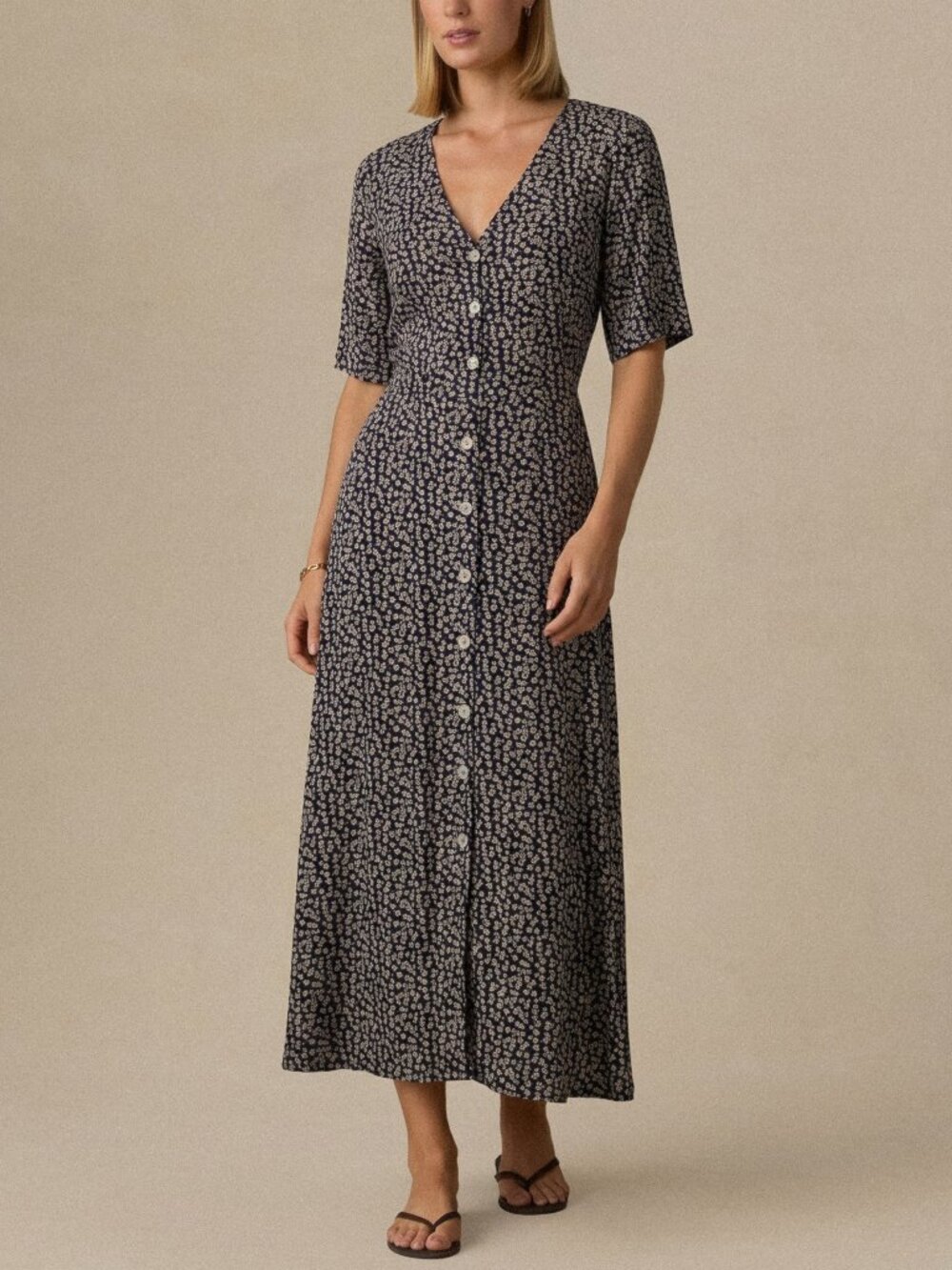 Vintage 90s E.D. Michaels Ditsy Floral Button-Down Midi Dress size 12